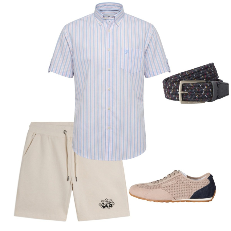 Outfit uomo - Total look #2452612. Stile Casual per Tutti i giorni. Abbinamento con sneakers, camicie a manica corta, cinture, pantaloni corti.
