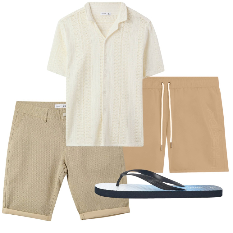 Outfit uomo - Total look #2452614. Stile Casual per Tutti i giorni. Abbinamento con pantaloni corti, camicie a manica corta, sandali, costumi.