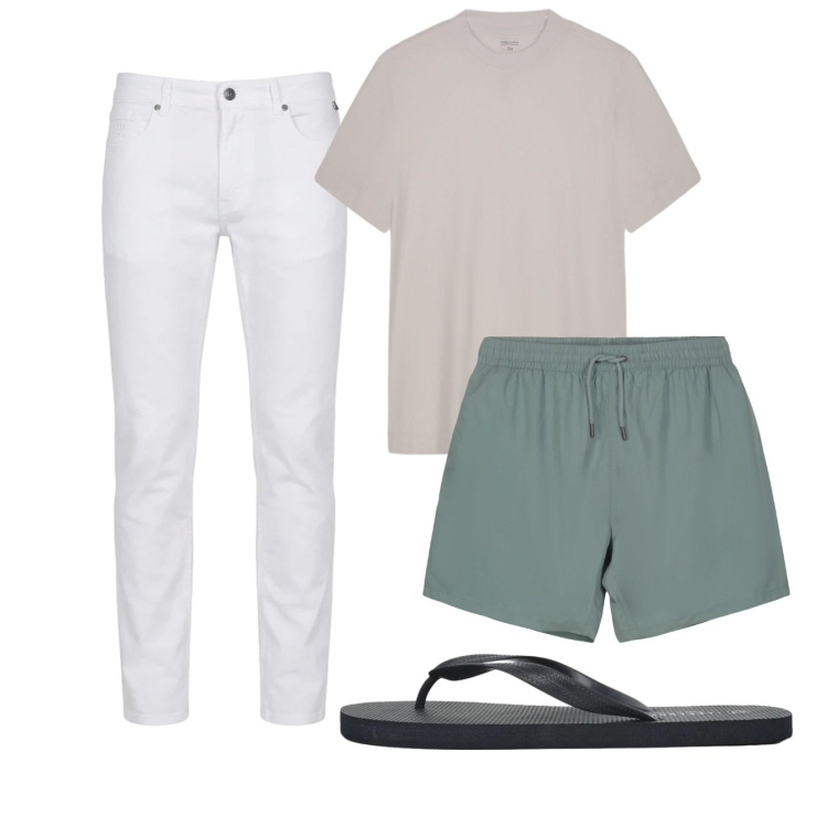 Outfit uomo - Total look #2452616. Stile Casual per Tutti i giorni. Abbinamento con pantaloni, sandali, t-shirt, costumi.