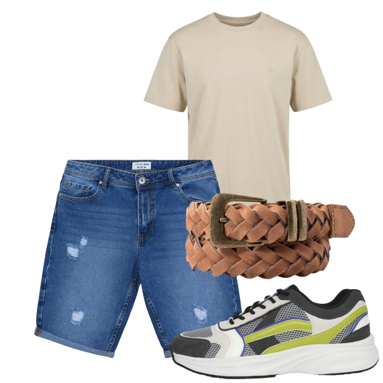 Outfit uomo - Total look #2452620. Stile Casual per Tutti i giorni. Abbinamento con t-shirt, bermuda, sneakers, cinture.