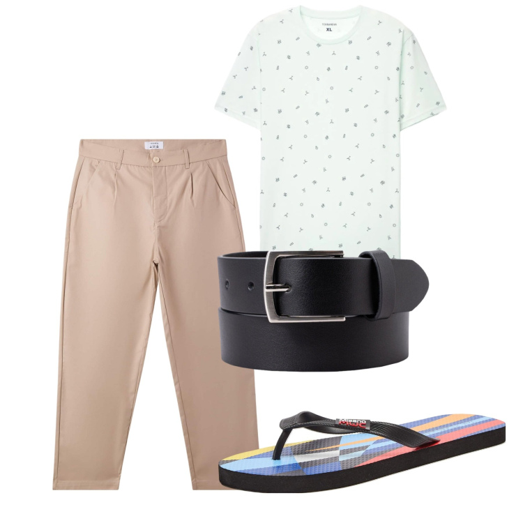 Outfit uomo - Total look #2452622. Stile Casual per Tutti i giorni. Abbinamento con sandali, t-shirt, pantaloni chino, cinture.