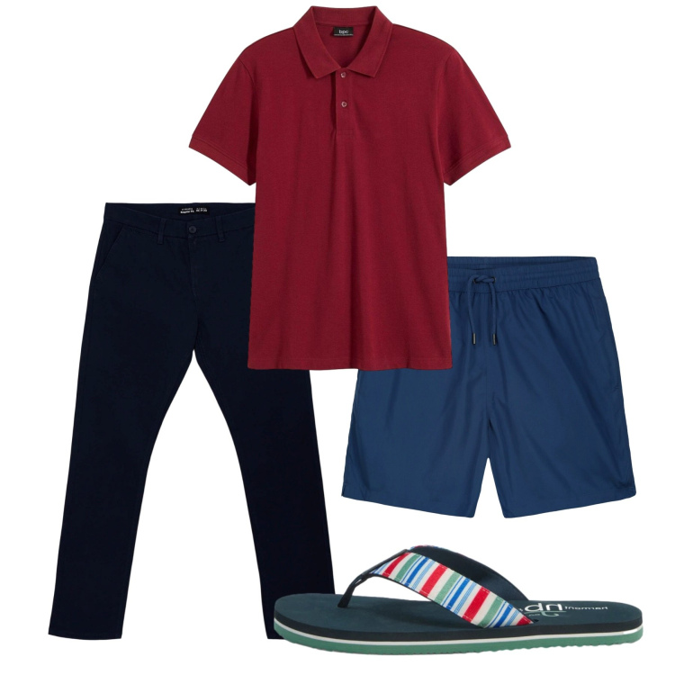 Outfit uomo - Total look #2452626. Stile Casual per Tutti i giorni. Abbinamento con polo, sandali, pantaloni chino, costumi.