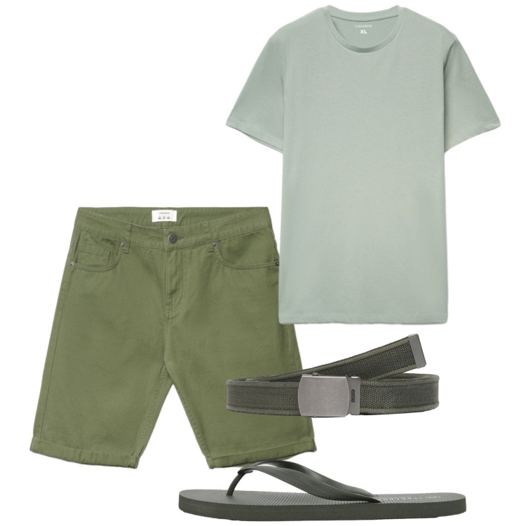 Outfit uomo - Total look #2452631. Stile Casual per Tutti i giorni. Abbinamento con t-shirt, bermuda, sandali, cinture.