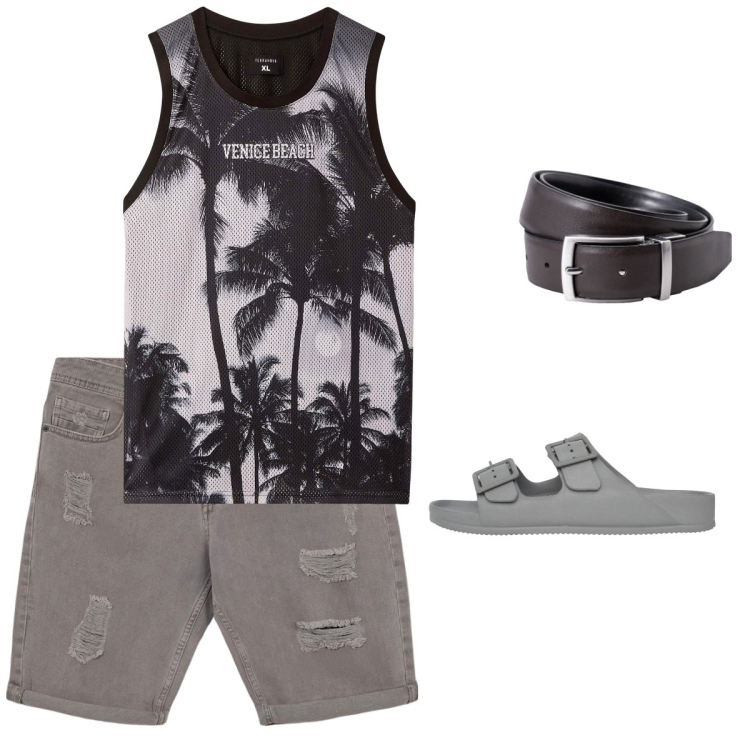 Outfit uomo - Total look #2452632. Stile Casual per Mare. Abbinamento con bermuda, canottiere, sandali, cinture.