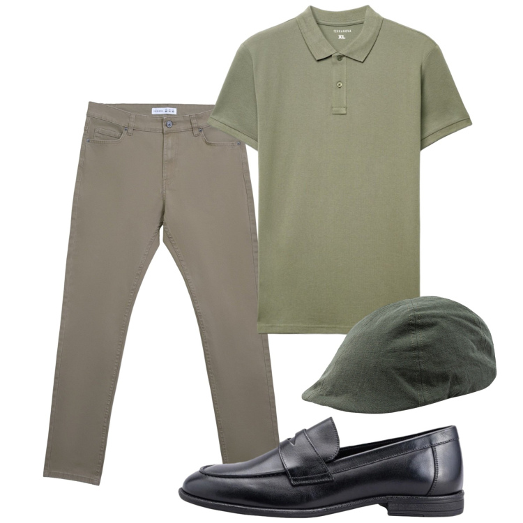Outfit uomo - Ti conosco mascherina. Stile Casual per Tutti i giorni. Abbinamento con pantaloni skinny, polo, cappelli con visiera, scarpe stringate.
