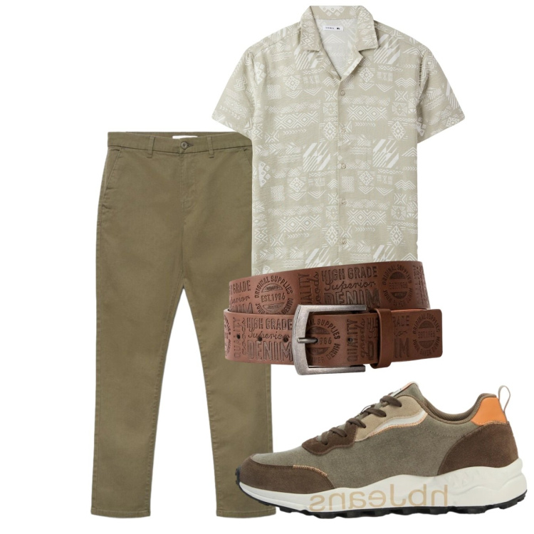 Outfit uomo - Total look #2452642. Stile Casual per Tutti i giorni. Abbinamento con cinture, sneakers, camicie a manica corta, pantaloni chino.
