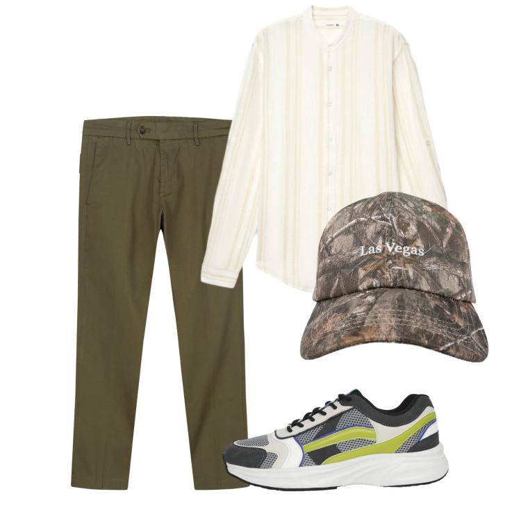 Outfit uomo - Total look #2452645. Stile Casual per Tutti i giorni. Abbinamento con sneakers, cappelli con visiera, camicie, pantaloni chino.