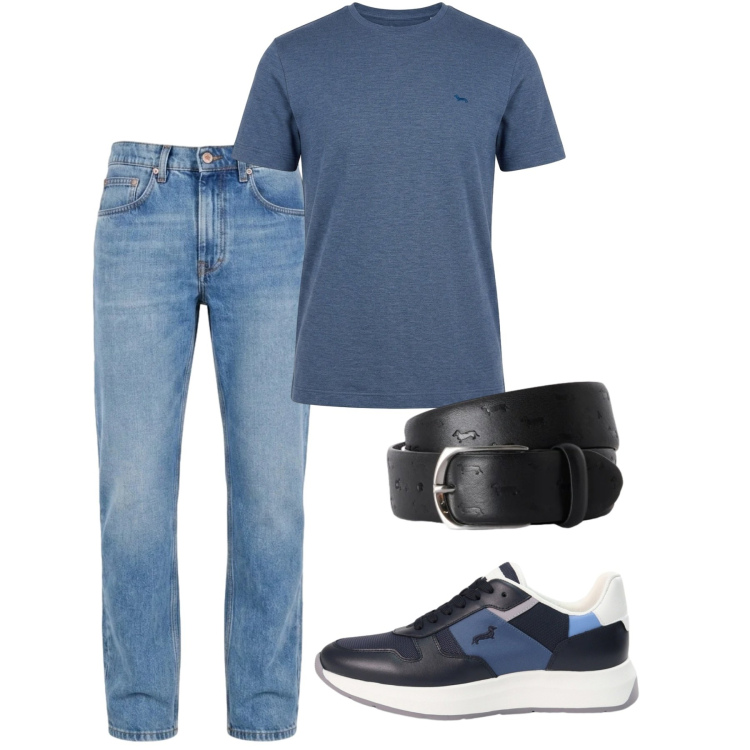 Outfit uomo - Total look #2452668. Stile Casual per Tutti i giorni. Abbinamento con sneakers, jeans, cinture, t-shirt.