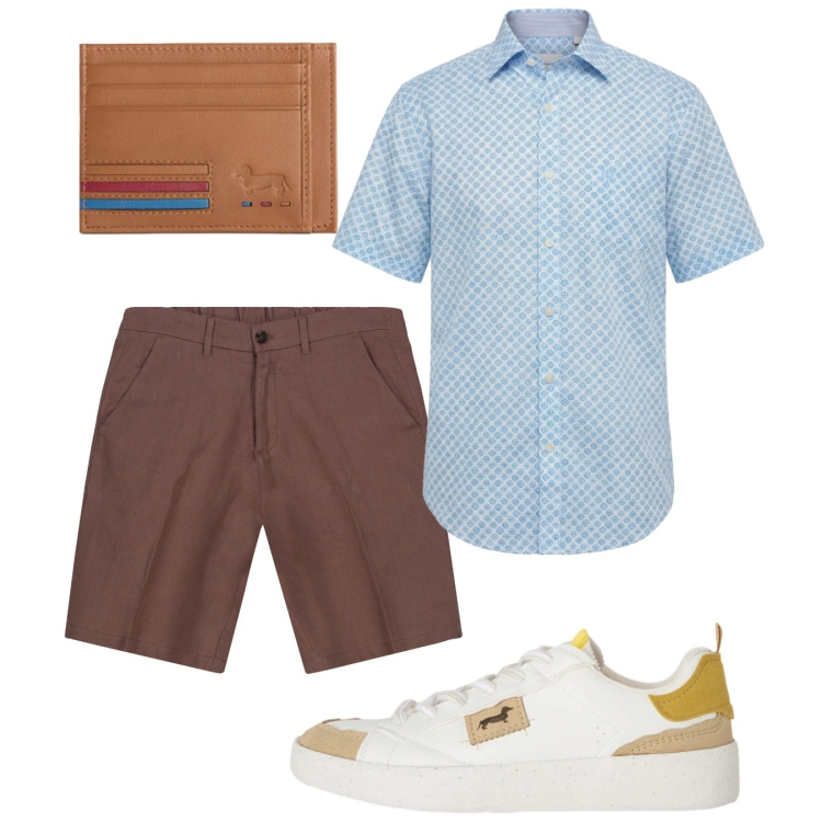 Outfit uomo - Total look #2452674. Stile Casual per Tutti i giorni. Abbinamento con sneakers, camicie a manica corta, portafogli, bermuda.