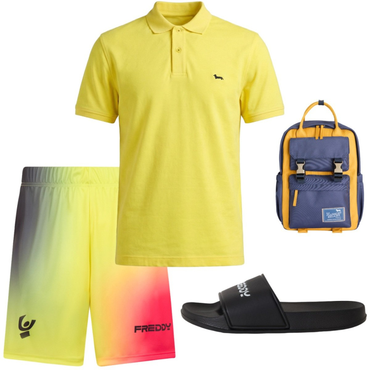 Outfit uomo - Total look #2452678. Stile Casual per Tutti i giorni. Abbinamento con polo, borse sportive, pantaloni corti, sandali.