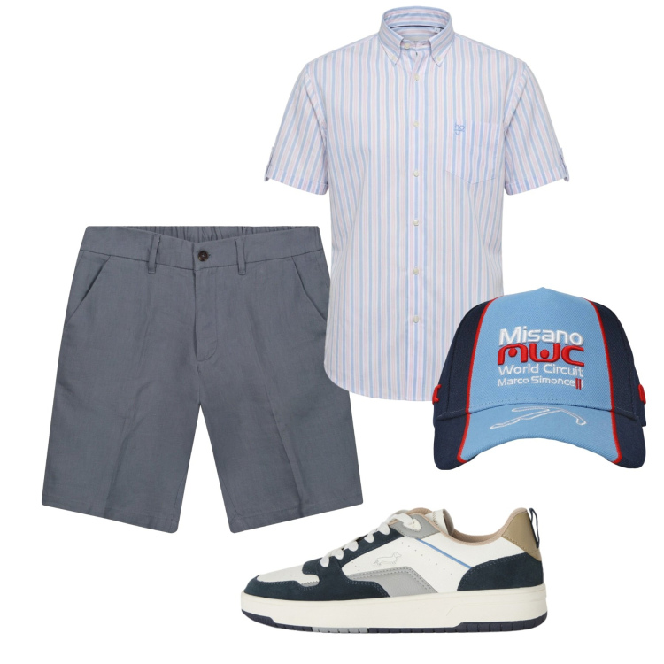 Outfit uomo - Total look #2452680. Stile Casual per Tutti i giorni. Abbinamento con camicie a manica corta, sneakers, cappelli, bermuda.