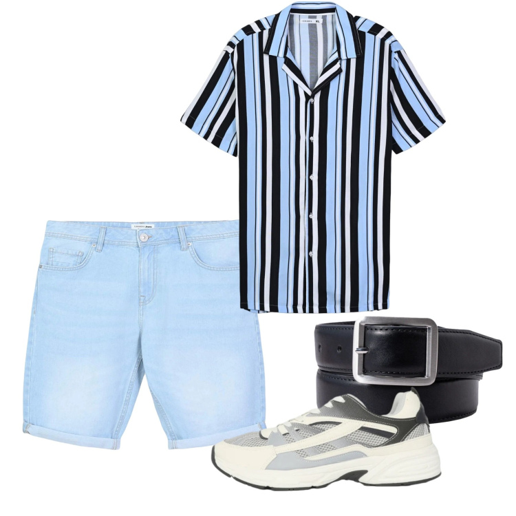 Outfit uomo - Total look #2452690. Stile Casual per Tutti i giorni. Abbinamento con camicie a manica corta, bermuda, sneakers, cinture.