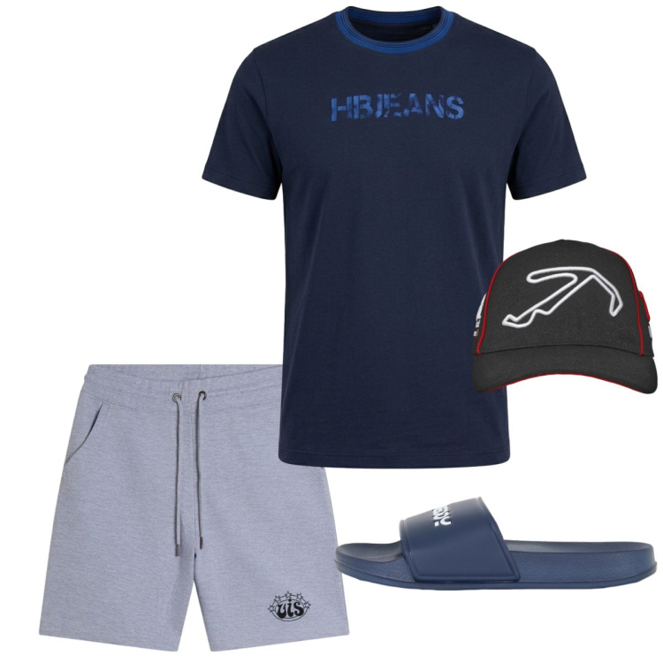 Outfit uomo - Total look #2452692. Stile Casual per Tutti i giorni. Abbinamento con t-shirt, cappelli con visiera, sandali, bermuda.