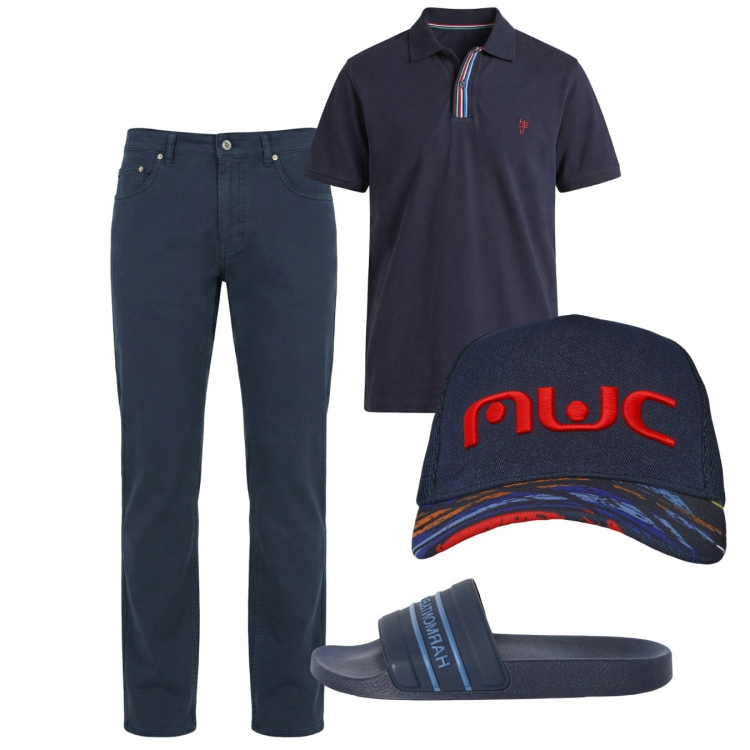 Outfit uomo - Total look #2452709. Stile Casual per Tutti i giorni. Abbinamento con sandali, pantaloni, polo, cappelli con visiera.