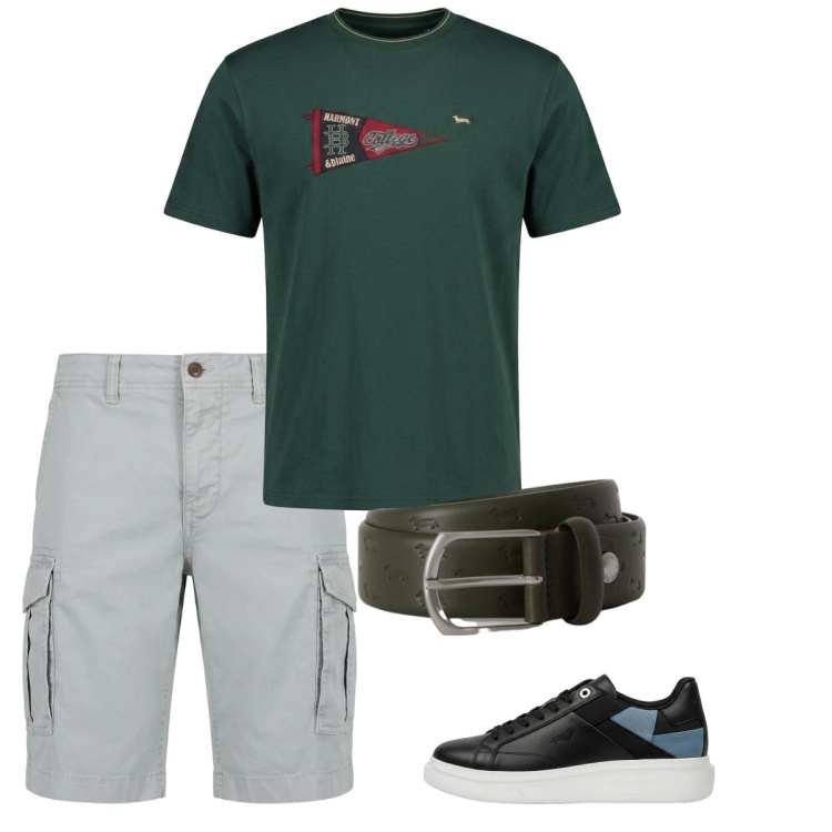 Outfit uomo - Total look #2452710. Stile Casual per Tutti i giorni. Abbinamento con sneakers, bermuda, t-shirt, cinture.
