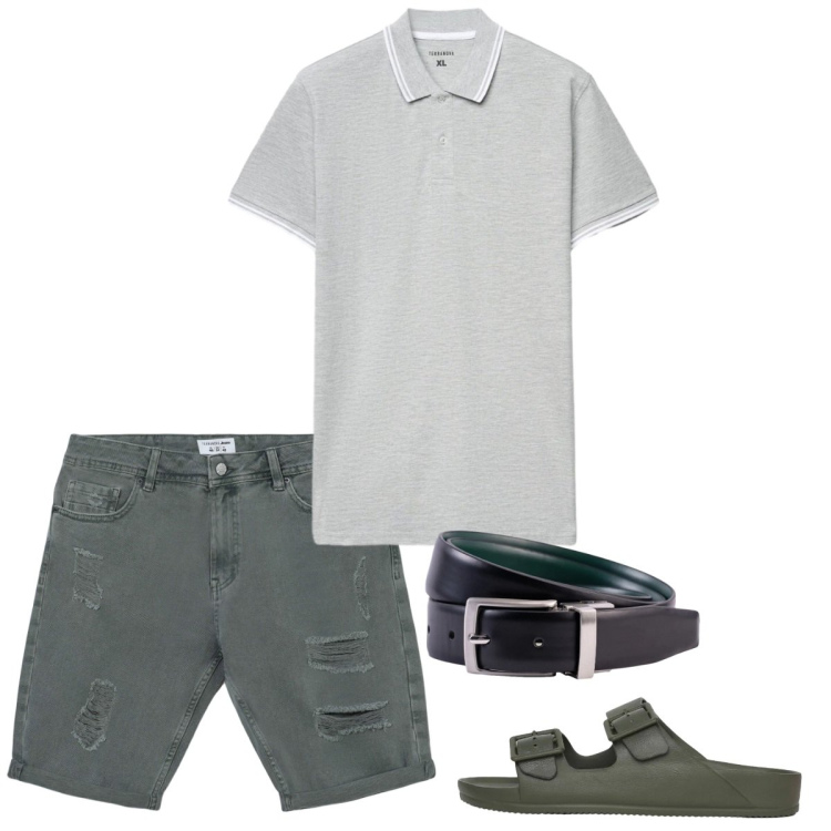 Outfit uomo - Total look #2452714. Stile Casual per Tutti i giorni. Abbinamento con bermuda, polo, sandali, cinture.