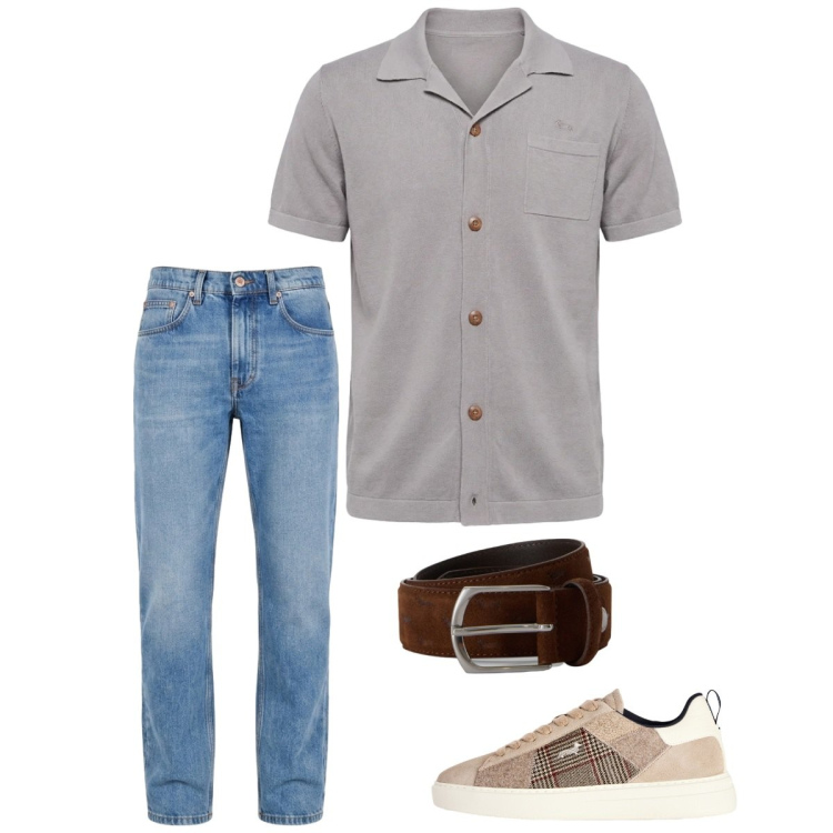 Outfit uomo - Total look #2452717. Stile Casual per Tutti i giorni. Abbinamento con camicie a manica corta, jeans, sneakers, cinture.