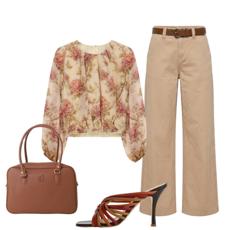 Outfit donna - Apericena con le amiche. Stile Chic per Serata fuori. Abbinamento con borse a mano, sandali col tacco, top, pantaloni.