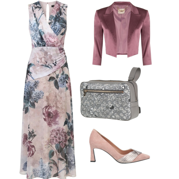 Outfit donna - Il vestito a fiori. per Cerimonia. Abbinamento con décolleté, marsupi, vestiti lunghi, bolero.
