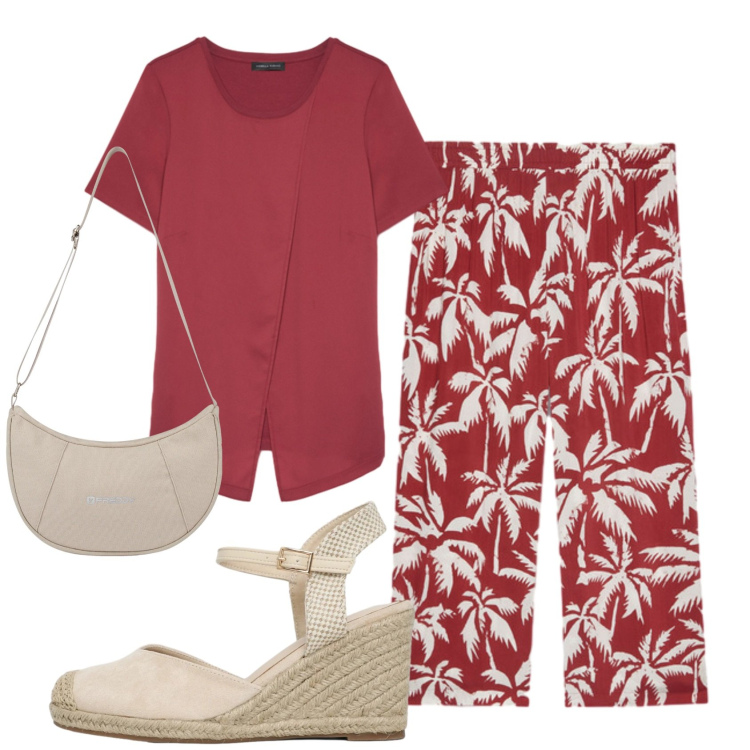 Outfit donna - Total look #2452746. Stile Casual per Tutti i giorni. Abbinamento con zeppe, borse a spalla, t-shirt, pantaloni.