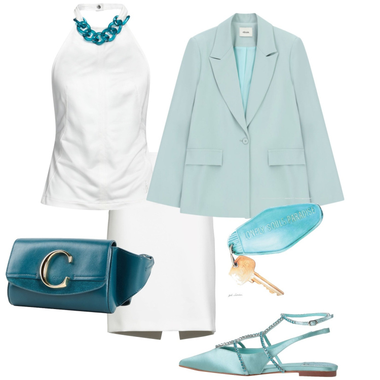 Outfit donna - Total look #2452756. Stile Chic per Cerimonia. Abbinamento con top, ballerine, minigonne, sciarpe, marsupi, blazer.