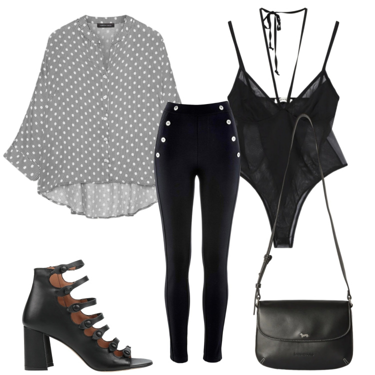 Outfit donna - Total look #2452758. Stile Chic per Serata fuori. Abbinamento con stivaletti, leggings, borse a tracolla, body, camicie.