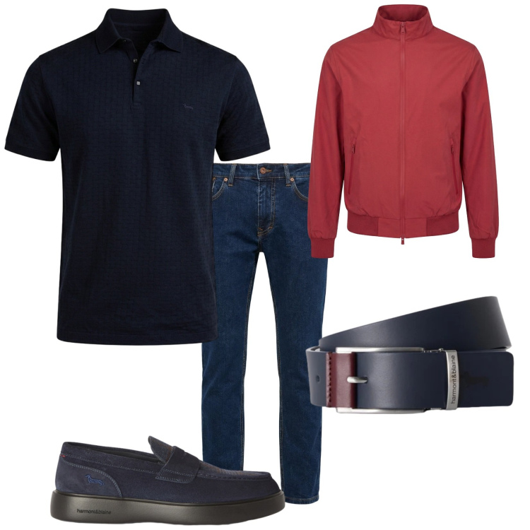 Outfit uomo - Total look #2452760. Stile Trendy per Tutti i giorni. Abbinamento con pantaloni, scarpe stringate, bomber, polo, cinture.