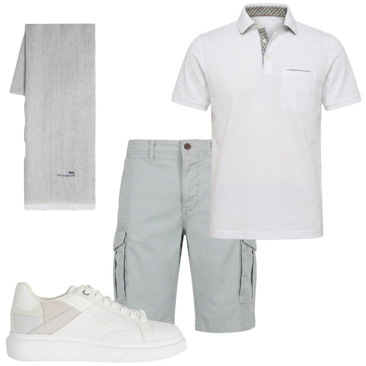 Outfit uomo - Total look #2452765. Stile Casual per Tutti i giorni. Abbinamento con sneakers, sciarpe, bermuda, polo.