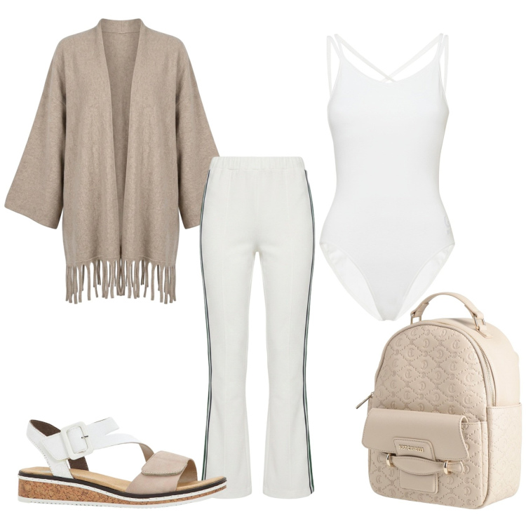 Outfit donna - Total look #2452769. Stile Casual chic per Ufficio. Abbinamento con zaini, sandali, pantaloni, body, kimono.