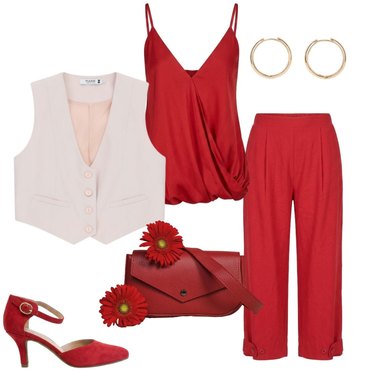 Outfit donna - Total look #2452776. Stile Chic per Ufficio. Abbinamento con décolleté, orecchini, gilet, borse a tracolla, pantaloni, top.
