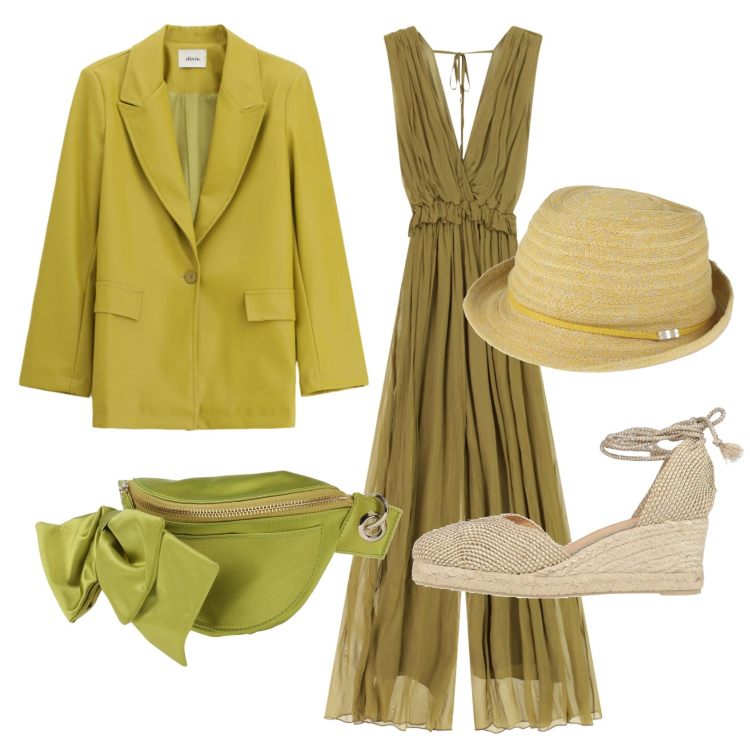 Outfit donna - Total look #2452778. Stile Boho per Cerimonia. Abbinamento con cappelli, marsupi, espadrillas, blazer, tute.