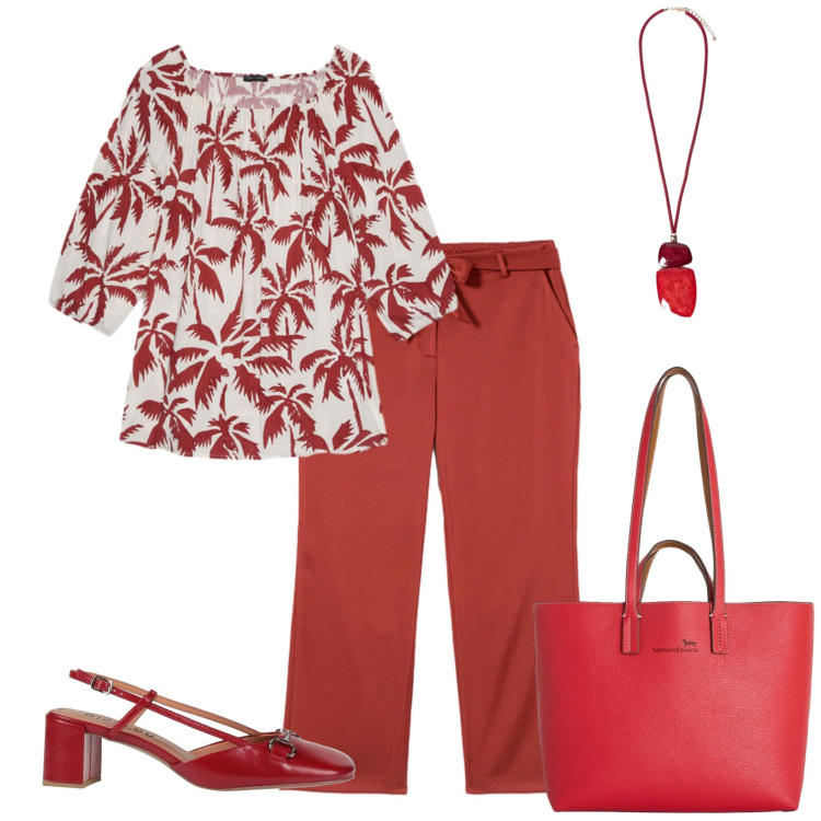 Outfit donna - Total look #2452779. Stile Casual chic per Ufficio. Abbinamento con décolleté, shopping bag, bluse, pantaloni, ciondoli.