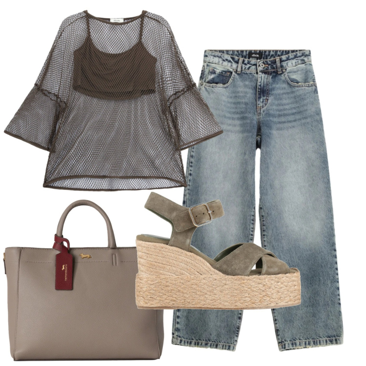 Outfit donna - Total look #2452786. Stile Trendy per Ufficio. Abbinamento con espadrillas, borse a mano, top, jeans dritti.