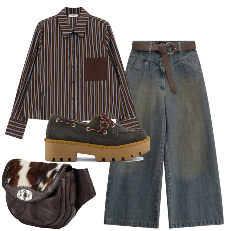 Outfit donna - Total look #2452789. Stile Urban per Ufficio. Abbinamento con marsupi, jeans, camicie, mocassini.