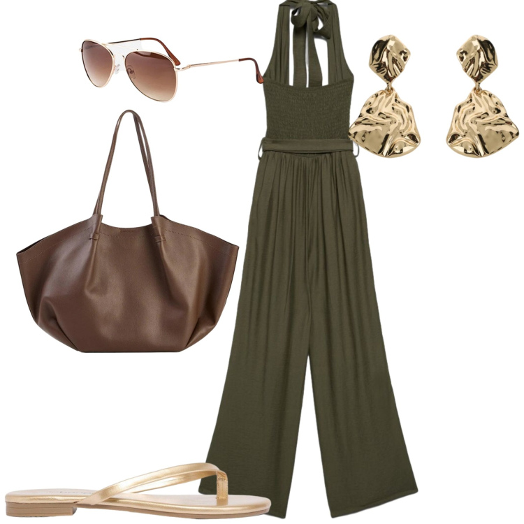Outfit donna - Total look #2452801. Stile Casual chic per Tutti i giorni. Abbinamento con shopping bag, sandali, occhiali da sole, tute, orecchini.