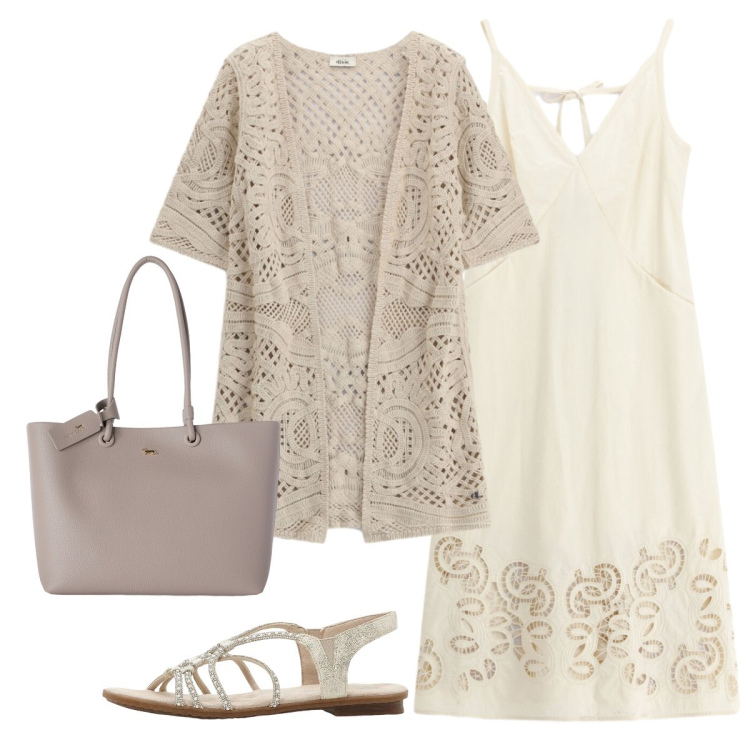 Outfit donna - Total look #2452804. Stile Chic per Serata fuori. Abbinamento con sandali, shopping bag, vestiti midi/longuette, cardigans.