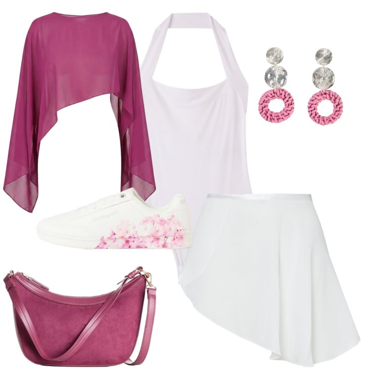 Outfit donna - Total look #2452807. Stile Casual chic per Serata fuori. Abbinamento con sneakers, orecchini, borse a tracolla, body, minigonne, top.