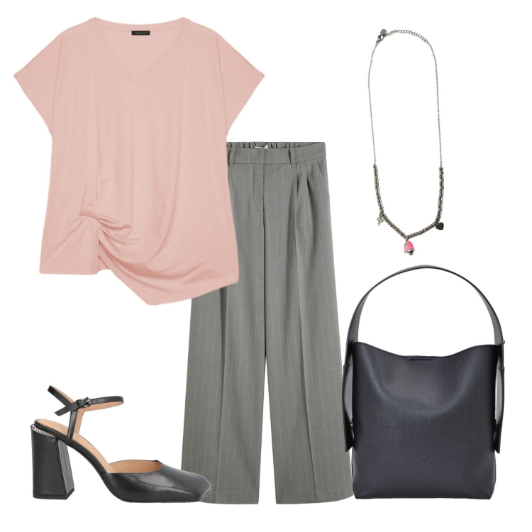 Outfit donna - Total look #2452818. Stile Chic per Serata fuori. Abbinamento con décolleté, pantaloni a palazzo, t-shirt, borse a spalla, ciondoli.