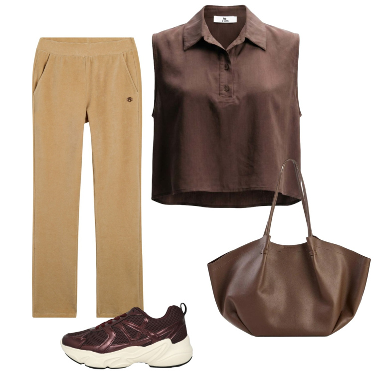 Outfit donna - Total look #2452819. Stile Casual chic per Serata fuori. Abbinamento con shopping bag, sneakers, top, pantaloni.
