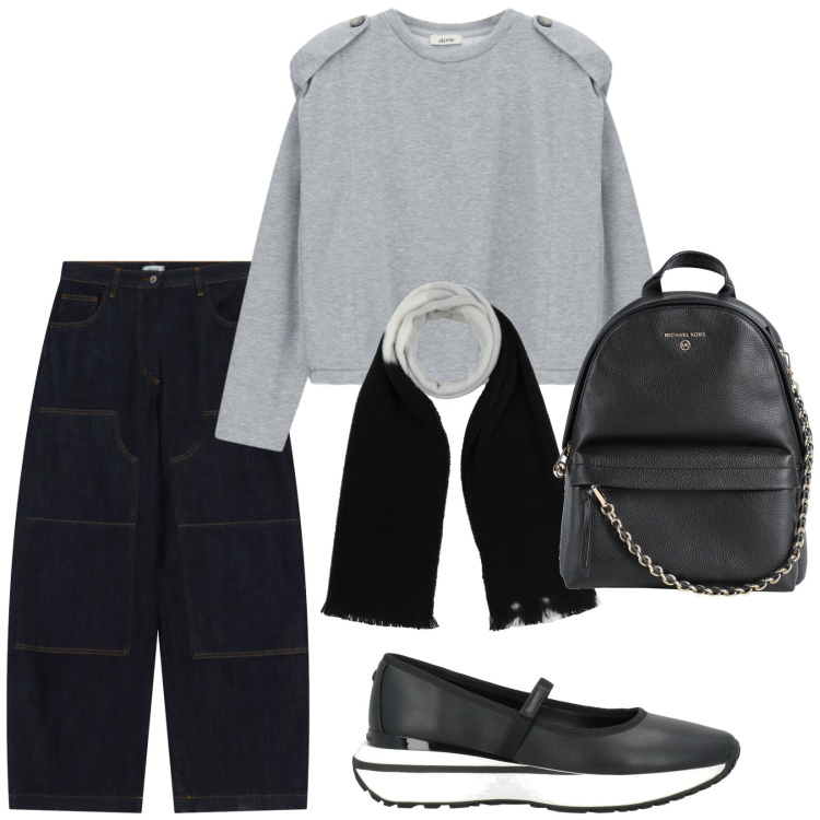 Outfit donna - Lucca. Stile Casual per Tutti i giorni. Abbinamento con zaini, sciarpe, ballerine, felpe, jeans.