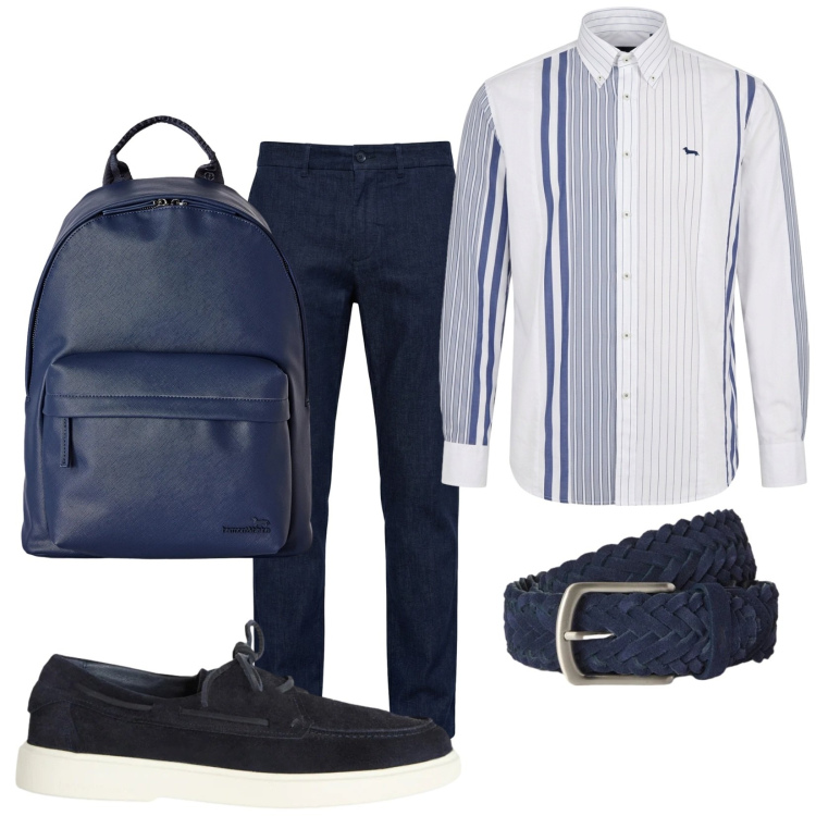 Outfit uomo - Total look #2452841. Stile Trendy per Tutti i giorni. Abbinamento con scarpe stringate, pantaloni chino, camicie, borse sportive, cinture.
