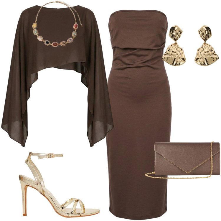 Outfit donna - Cerimonia estiva. Stile Chic per Cerimonia. Abbinamento con sandali col tacco, vestiti midi/longuette, top, collane, orecchini, clutch.