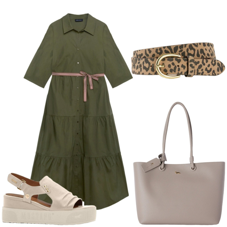 Outfit donna - Ciao sono in città. Stile Casual per Tutti i giorni. Abbinamento con sandali, cinture, shopping bag, vestiti chemisier.