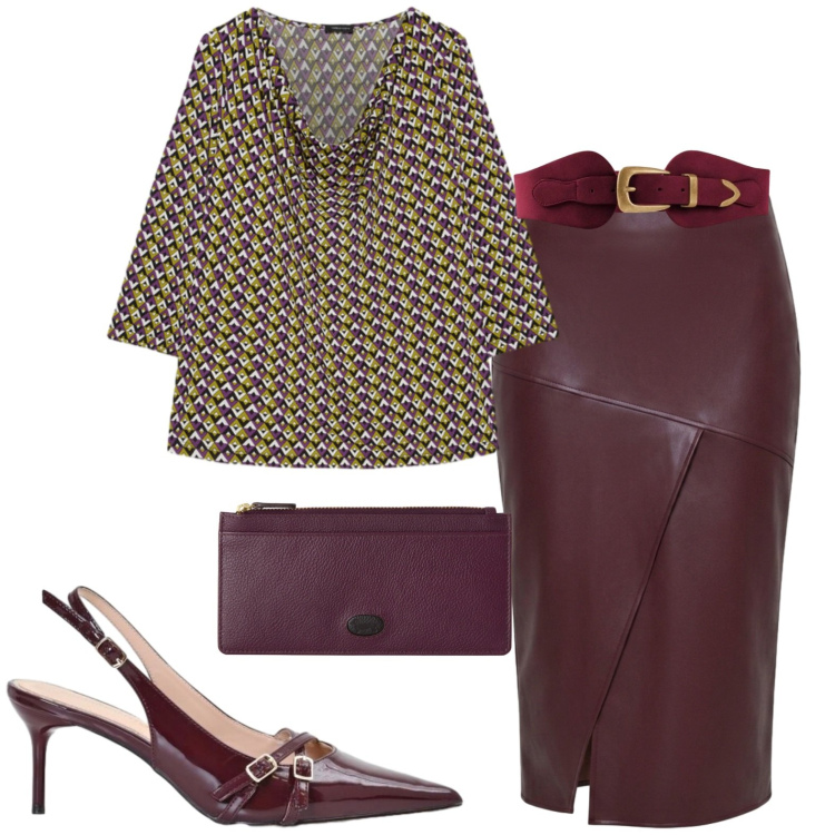 Outfit donna - Elegante. Stile Chic per Serata fuori. Abbinamento con cinture, portafogli, t-shirt, gonne longuette, décolleté.