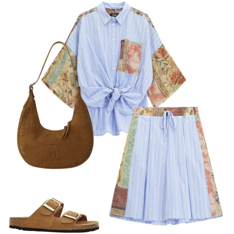 Outfit donna - Metropolitan escape. Stile Casual chic per Tutti i giorni. Abbinamento con ciabatte, borse a spalla, camicie, bermuda.