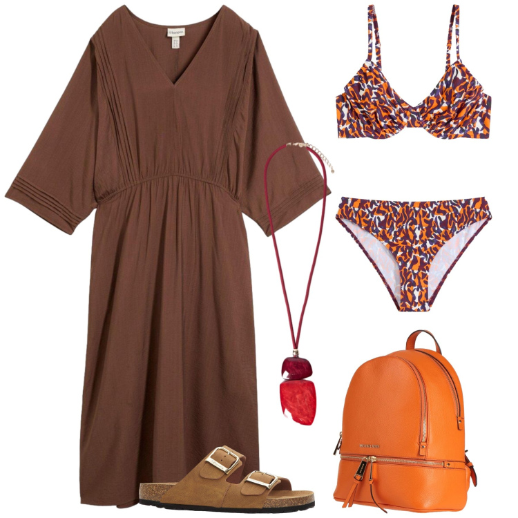 Outfit donna - Total look #2452998. Stile Boho per Mare. Abbinamento con zaini, bikini, ciabatte, caftani, ciondoli.