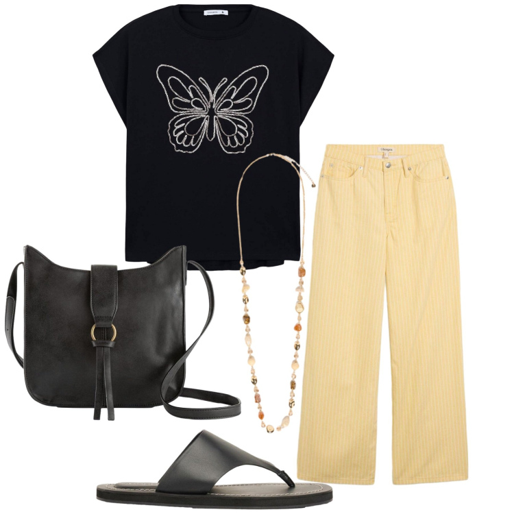 Outfit donna - Total look #2453010. Stile Basic per Tutti i giorni. Abbinamento con borse a tracolla, pantaloni, infradito, t-shirt, collane.