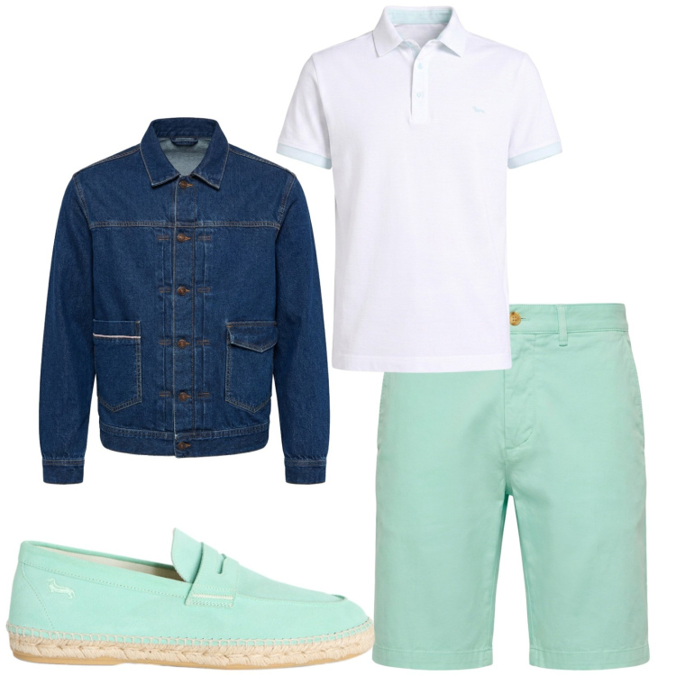 Outfit uomo - Total look #2453023. Stile Trendy per Tutti i giorni. Abbinamento con polo, espadrillas, bermuda, giacche.