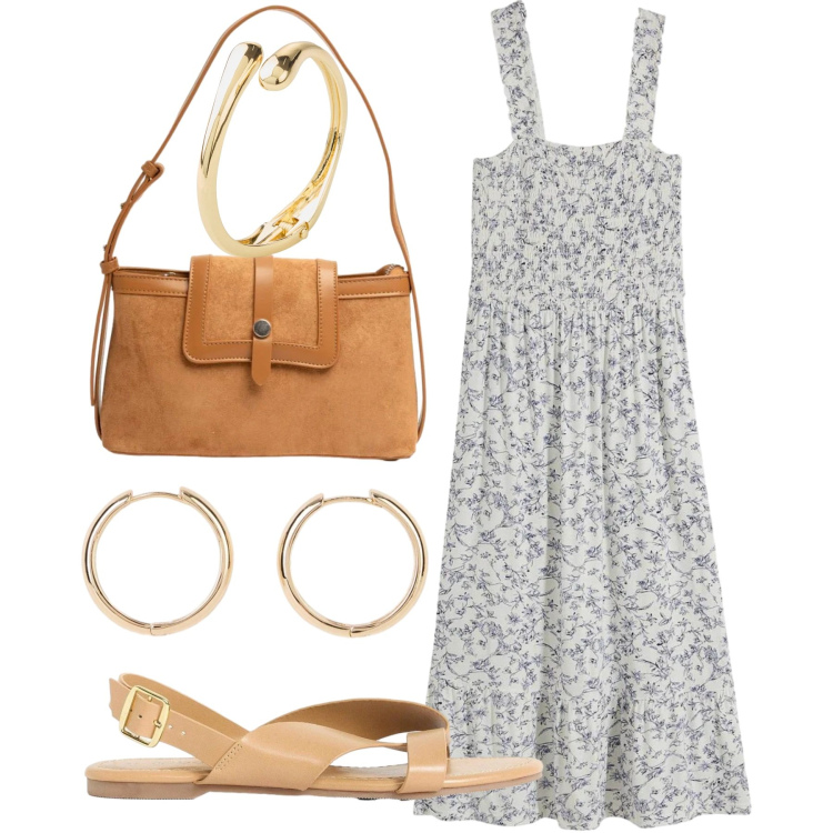 Outfit donna - Piccolo prendisole. Stile Bon Ton per Tutti i giorni. Abbinamento con vestiti, braccialetti, orecchini, sandali, borse a tracolla.