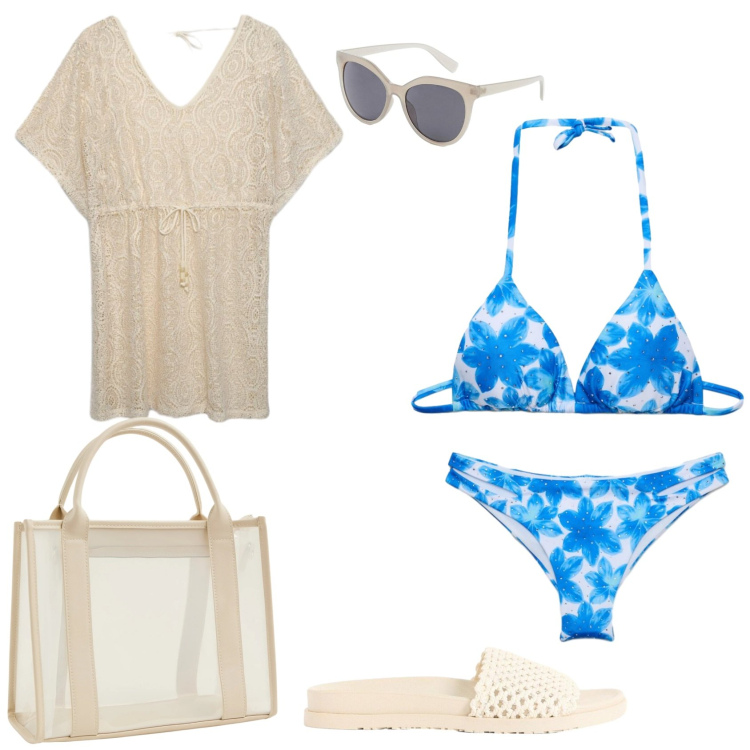Outfit donna - Seeee. per Mare. Abbinamento con ciabatte, occhiali da sole, caftani, bikini, borse tote, bikini.